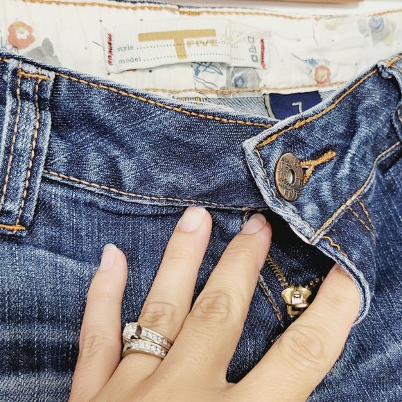 TFive Denim Blue Jean Shorts Cotton Blend Cut Off Distressed Frayed Mini Pockets - Picture 4 of 11